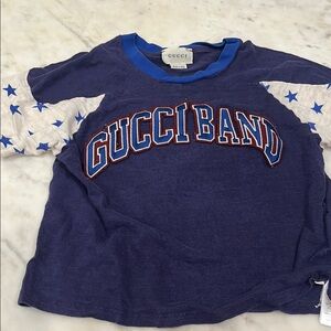 Gucci Blue and White Short Sleeve Tee with Star Accents